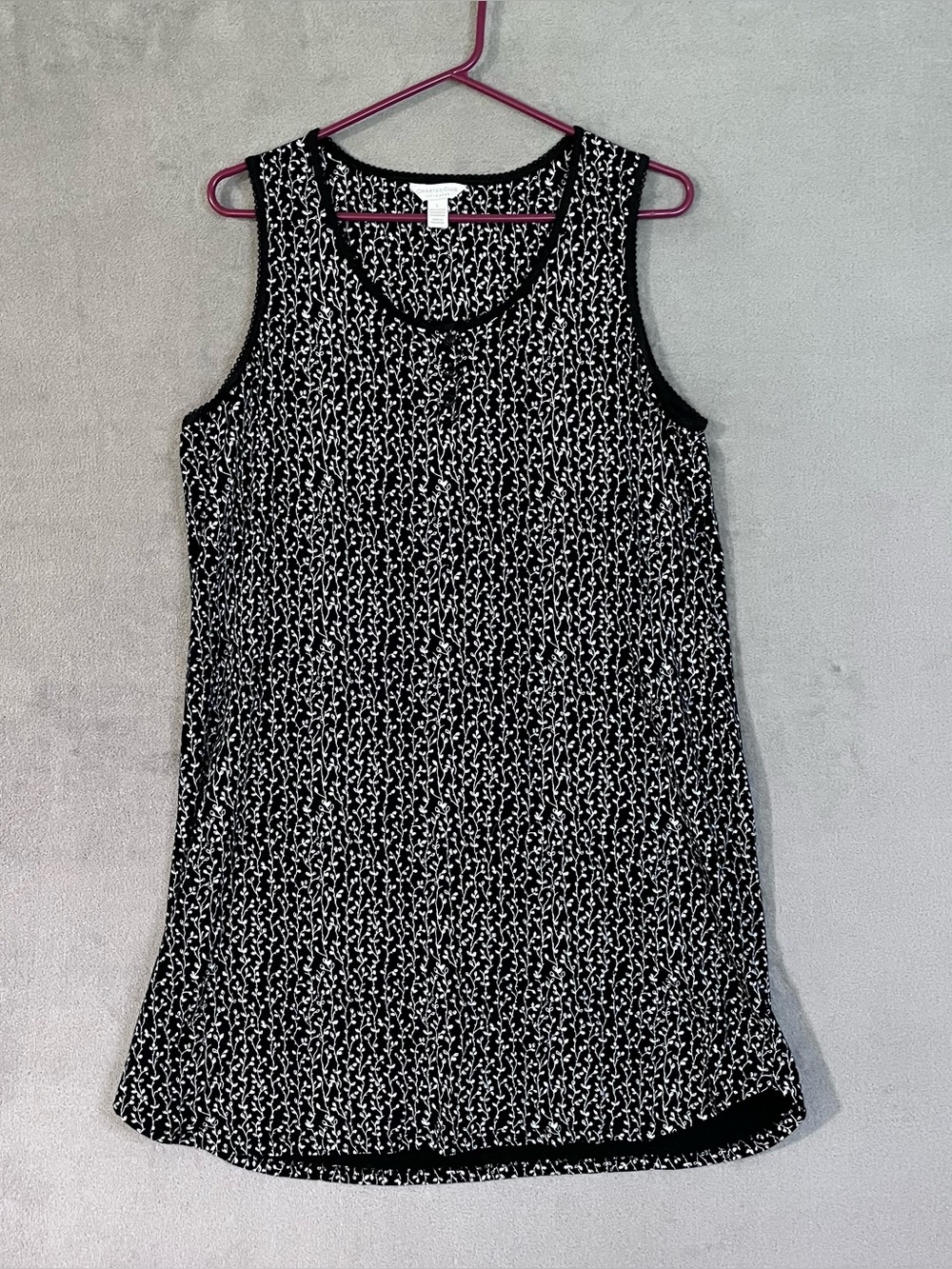Charter Club Sleeveless Sleep Shirt Nightgown Black White Cotton Womens Size L